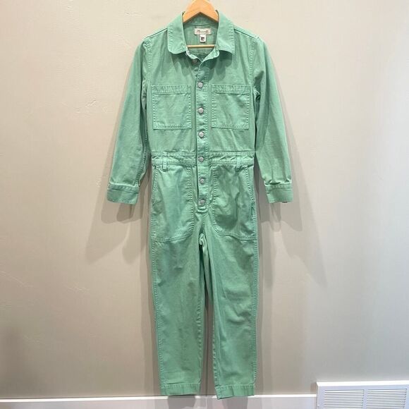 Madewell Garment-Dyed Relaxed Coverall Jumpsuit Pale Evergreen - Size: Small - Picture 2 of 13